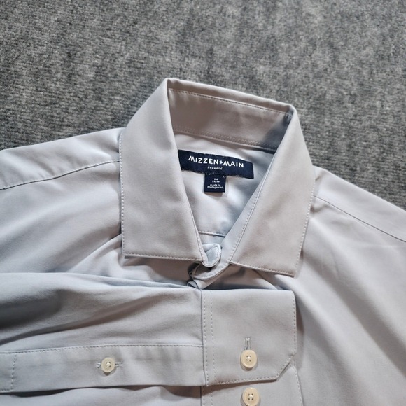 Mizzen+Main Leeward Dress Shirt Mens M Trim Fit Solid Gray - Picture 1 of 8